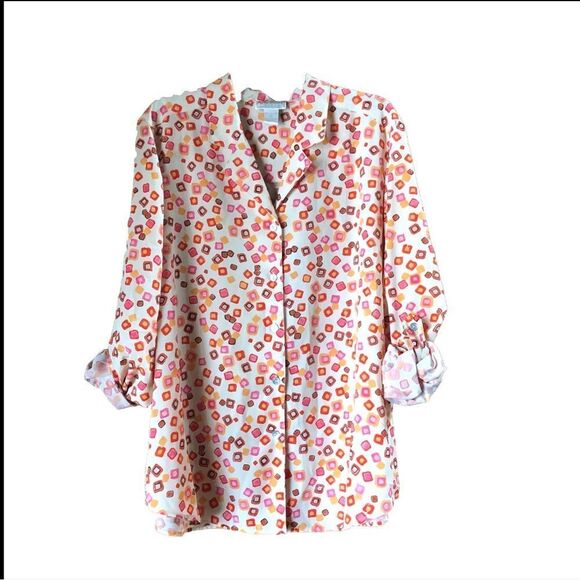 JORDAN WOMAN Collared Buttons Geometric Roll Tab Sleeve Blouse - 20 - Picture 1 of 13